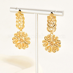Vintage Vacation Style Leaf with Flower Brass Dangle Stud Earrings&nbsp;AN4292