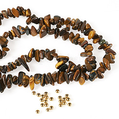 1 Strand Natural Tiger Eye Chip Beads Strands&nbsp;G-TAD0001-06