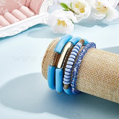 4Pcs 4 Style Acrylic Chunky Curved Tube Stretch Bracelet Sets&nbsp;BJEW-SW00074-03