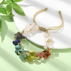 Natural & Synthetic Mixed Gemstone Chips Braided Bead Bracelet&nbsp;BJEW-TA00415