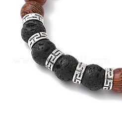 2Pcs 2 Styles Natural Lava Rock & Wood Round Beaded Stretch Bracelets Sets for Men Women&nbsp;BJEW-JB12352