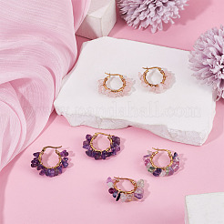 3 Pairs 3 Styles Natural Gemstone Chips Braided Hoop Earrings&nbsp;EJEW-TADJ00003