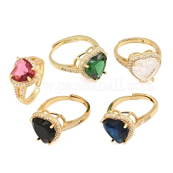 Heart Brass Micro Pave Cubic Zirconia Cuff Open Rings for Women&nbsp;CU-CBA0A21-02G