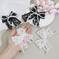 4Pcs 2 Colors Polyester Lace & Resin Bowknot Pendant Decorations&nbsp;HJEW-ME0001-32