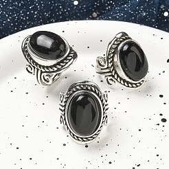 Natural Obsidian Adjustable Rings&nbsp;RJEW-I108-01AS-17