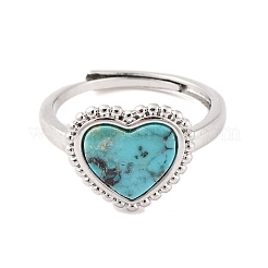Heart Natural Turquoise Adjustable Rings&nbsp;RJEW-Q817-05P-04