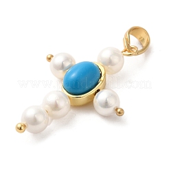 Rack Plating Brass & Acrylic Pearl & Synthetic Turquoise Pendants&nbsp;KK-G488-03G