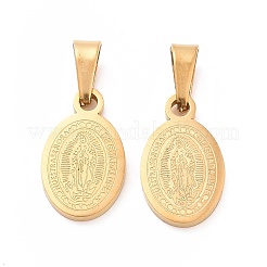 Ion Plating(IP) Oval with Virgin Mary & Word 304 Stainless Steel Charms&nbsp;STAS-I036-12