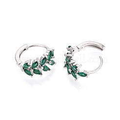Brass Micro Pave Cubic Zirconia Leaf Hoop Earrings&nbsp;EJEW-T048-41C-P