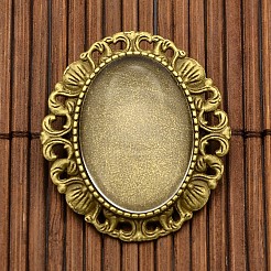 25x18mm Transparent Glass Cabochons and Vintage Alloy Brooch Cabochon Bezel Settings&nbsp;DIY-X0187-AB-NF