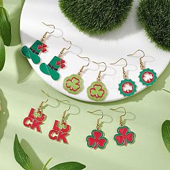 16Pair Saint Patrick's Day Theme 304 Stainless Steel Dangle Earrings&nbsp;EJEW-JE06170