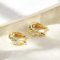 Teardrop Brass Micro Pave Clear Cubic Zirconia Hoop Earrings&nbsp;LS-EJEW-D311-109G