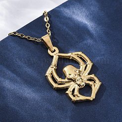 Halloween Skull Spider 304 Stainless Steel Pendant Necklaces&nbsp;NJEW-M096-15G