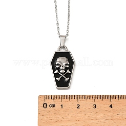 Halloween Theme 304 Stainless Steel Black Enamel Coffin with Skull Pendant Necklaces for Men&nbsp;LS-NJEW-Z090-01P