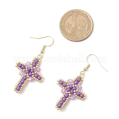 7 Pairs 304 Stainless Steel Glass Seeds Cross Dangle Earrings&nbsp;EJEW-MZ00506