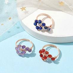 3Pcs 3 Style Natural Mixed Gemstone Braided Beaded Finger Rings Set&nbsp;RJEW-TA00106