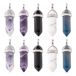 5Pcs 5 Style Natural Mixed Gemstone Pointed Pendants&nbsp;G-FS0001-31