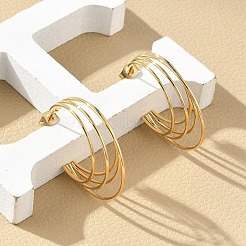 Multilayer C-Shaped 304 Stainless Steel Stud Earrings&nbsp;LS-EJEW-Z098-28G