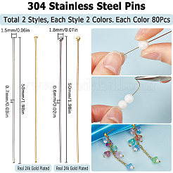 160Pcs 2 Styles 304 Stainless Steel Ball Head Pins and 160Pcs 2 Styles Flat Head Pins&nbsp;STAS-SC0007-74