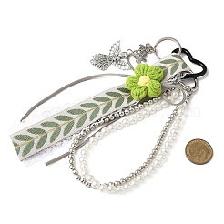Polyester Lace Ribbon &  Plastic Bead & Alloy Angel Flower Pendant Decorations&nbsp;HJEW-JM04335-02
