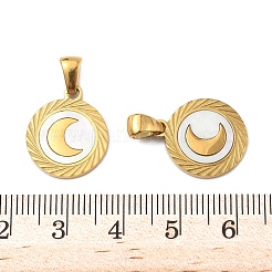 304 Stainless Steel Pave Natural White Shell Flat Round Pendant Necklaces&nbsp;STAS-R168-23G-02
