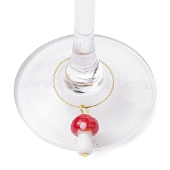 Handmade Lampwork Mushroom Wine Glass Charm&nbsp;AJEW-JO00216