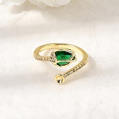 Brass Micro Pave Cubic Zirconia Cuff Open Rings&nbsp;RJEW-P186-02G