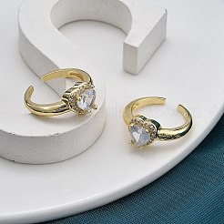 Rack Plating Brass Micro Pave Clear Cubic Zirconia Cuff Finger Rings for Women&nbsp;RJEW-M028-49G