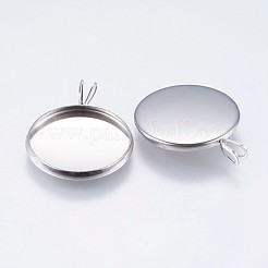 Tarnish Resistant 304 Stainless Steel Pendant Cabochon Settings&nbsp;STAS-I069-37-18MM