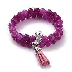 Dyed Natural Chalcedony Round Beads Stretch Bracelets Set for Girl Women&nbsp;BJEW-JB07058