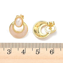 Oval with Flat Round Brass Enamel Stud Earrings&nbsp;EJEW-P341-02G-04