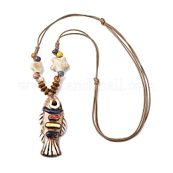 Ceramic Fish Pendant Adjustable Waxed Cord Necklaces for Women&nbsp;LS-NJEW-B146-01