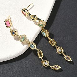 Rectangle with Teardrop Brass Micro Pave Cubic Zirconia Dangle Stud Earrings&nbsp;EJEW-G452-10G