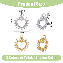 12Pcs 2 Colors Brass Micro Pave Clear Cubic Zirconia Pendants&nbsp;KK-DC0003-34