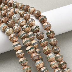 Natural Tibetan Striped Pattern dZi Agate Beads Strands&nbsp;G-F354-13