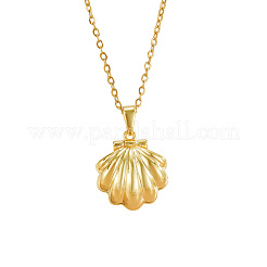 Ocean Brass Openable Shell with Imitaiton Pearl Inside Pendant Cable Chain Necklaces for Women&nbsp;WGDCB47-01