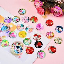 Flower Printed Glass Cabochons&nbsp;sgGGLA-SZ0001-14