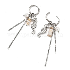 2Pairs 2 Styles Natural Freshwater Shell & 304 Stainless Steel Pendants Dangle Earrings for Women&nbsp;EJEW-JE07140