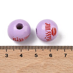 Valentine's Day Spray Painted & Printed Wood European Beads&nbsp;WOOD-L023-03D