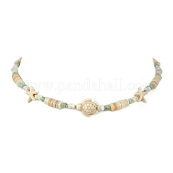 Ocean Starfish Turtle Dyed Synthetic Turquoise & Natural Amazonite & Rose Quartz & Shell Heishi Beaded Necklaces for Women&nbsp;NJEW-JN06096
