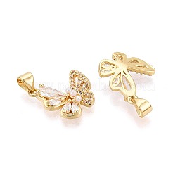 Brass Micro Pave Clear Cubic Zirconia Pendants&nbsp;KK-T080-44G