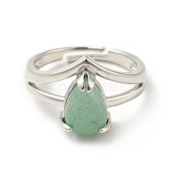 Gemstone Teardrop Adjustable Rings&nbsp;RJEW-G264-01P