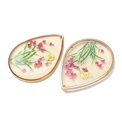 Brass & Transparent Epoxy Resin & Dried Flower Pendants&nbsp;RESI-G133-02G-06