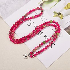 Natural White Jade Round Beaded Wrap Bracelet with Alloy Ohm/Aum Lotus&nbsp;AJEW-PH00503-02