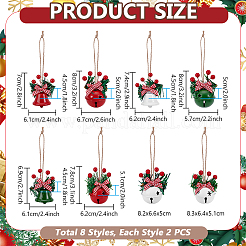 16Pcs 8 Styles Iron & Resin Christmas Bell Pendant Decorations&nbsp;HJEW-PH0001-89