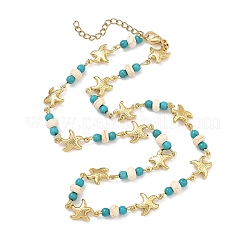 Ocean Dyed Synthetic Turquoise Beads & 304 Stainless Steel Link Chain Necklaces&nbsp;GG-NJEW-JN06337-03