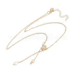 Brass Pave Clear AB Cubic Zirconia Bowknot Star Pendant Necklaces for Women&nbsp;KK-CBA6599-01G