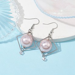 ABS Plastic Imitation Pearl Round Dangle Earrings&nbsp;EJEW-JE05489