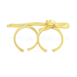 Bowknot Brass Micro Pave Clear Cubic Zirconia Cuff Finger Rings&nbsp;RJEW-B069-04G
