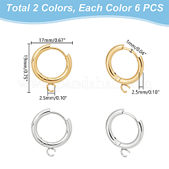 12Pcs 2 Colors 201 Stainless Steel Huggie Hoop Earring Findings&nbsp;STAS-UN0056-80